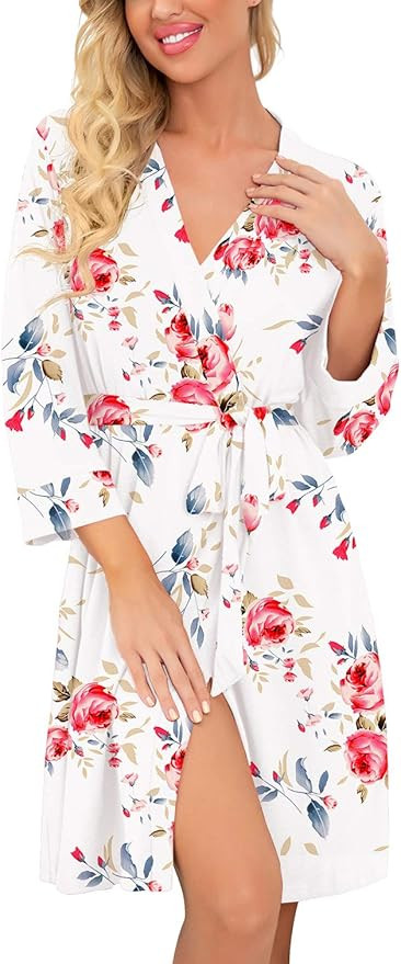 PrinStory Women Kimono Robes Short Lightweight Robe Soft Knit Sleepwear Casual Knit Bathrobe Ladi... | Amazon (US)
