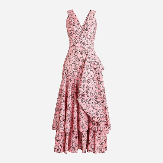 Cross-back ruffle-hem dress in Ratti® coral vines | J. Crew US