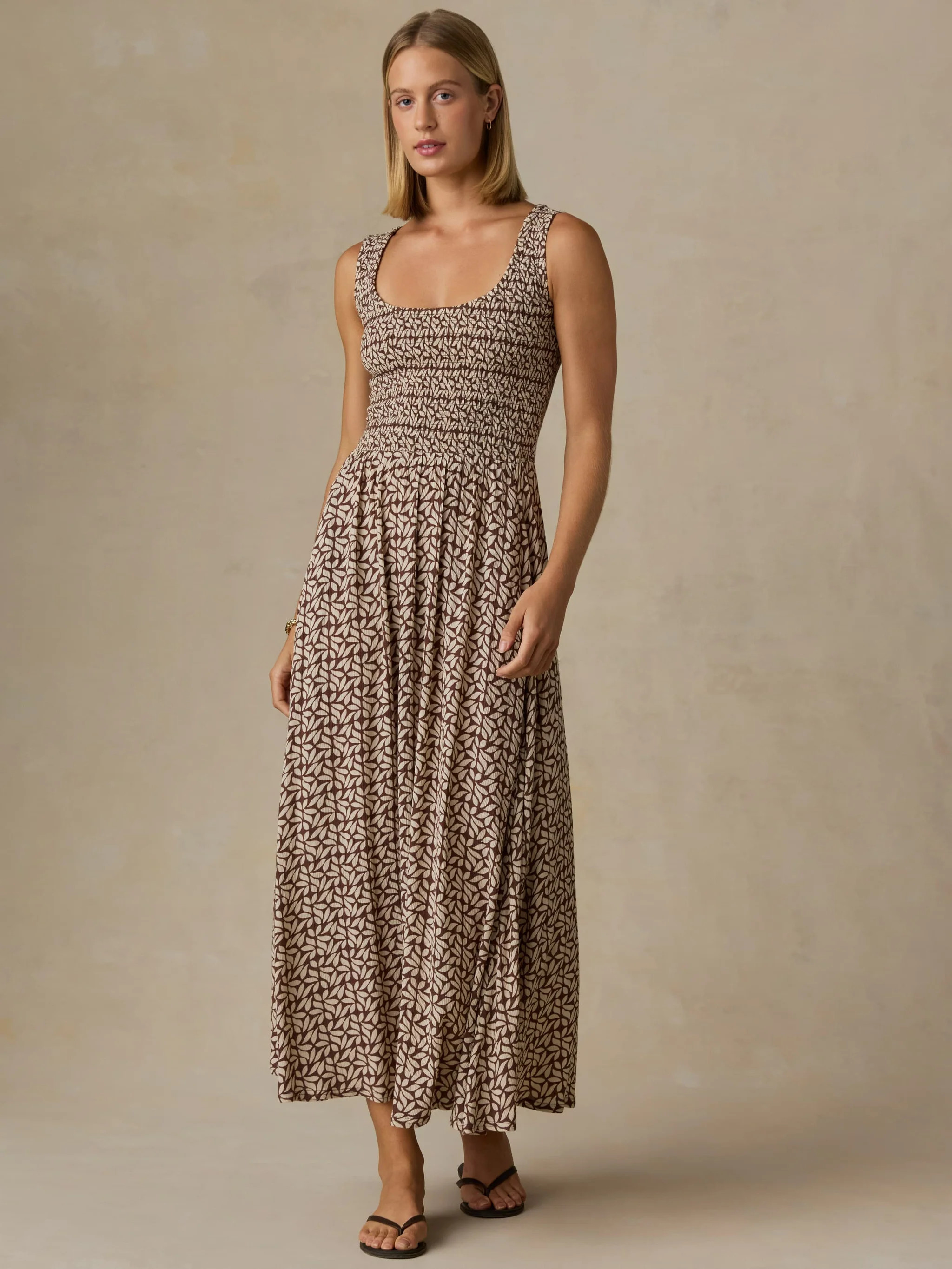 Sophia Smocked Dress - Chocolate Petal | Faherty