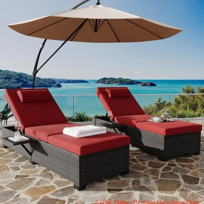 Outdoor Poolside Chaise Lounge Set of 2, 5-Position Adjustable PE Wicker Sun Loungers w/Thick Quick-Dry Cushions | Target