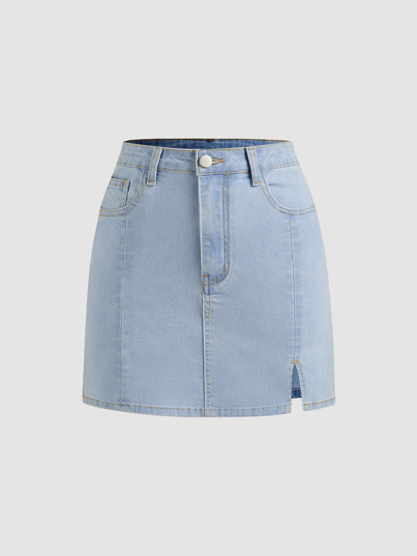 Denim Solid High Waist Split Mini Skirt | Cider