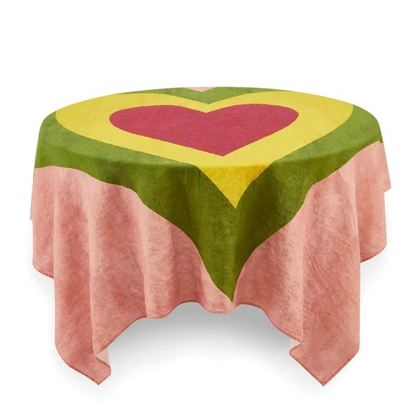 Heart Linen Tablecloth for Two, Pink | The Avenue