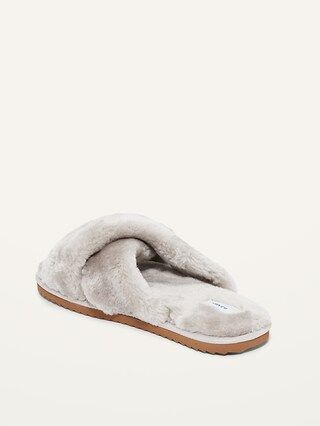 Cozy Faux-Fur Cross-Strap Slippers for Women | Old Navy (US)