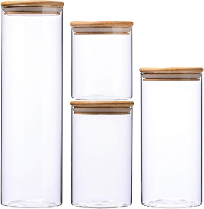 High Borosilicate Glass Cylinder Airtight Food Storage Container Canister Jar with Bamboo Lid & S... | Amazon (US)