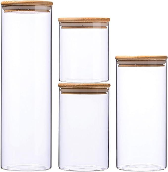 High Borosilicate Glass Cylinder Airtight Food Storage Container Canister Jar with Bamboo Lid & S... | Amazon (US)