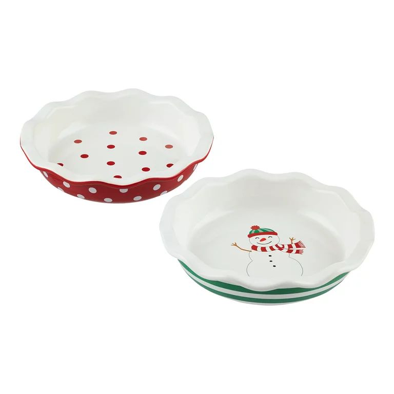 Holiday Time 6.5" Snowman & Polka Dots Glazed Stoneware Bake & Serve Mini Pie Dishes 2 Pack, Mult... | Walmart (US)