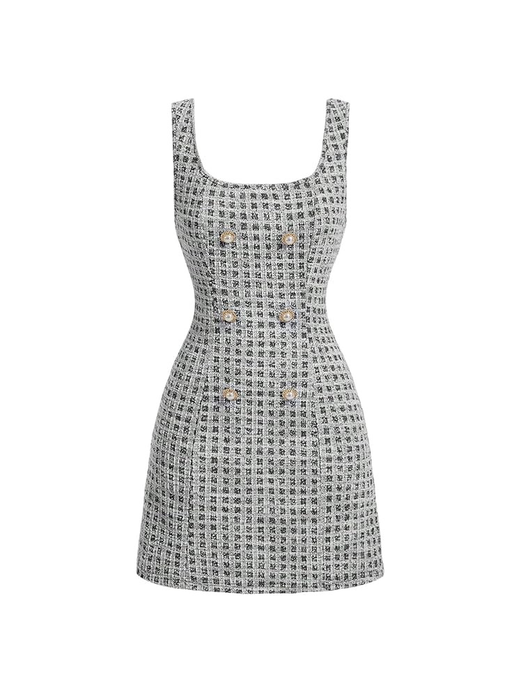 Floerns Women's Plaid Tweed Dress Sleeveless Square Neck Elegant Work Mini Dress | Amazon (US)