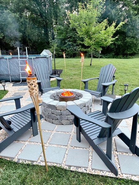 Backyard patio / fire pit area 🔥☀️

Home, backyard, patio, outdoor, Adirondack chairs, summer 

#LTKStyleTip #LTKHome #LTKSaleAlert