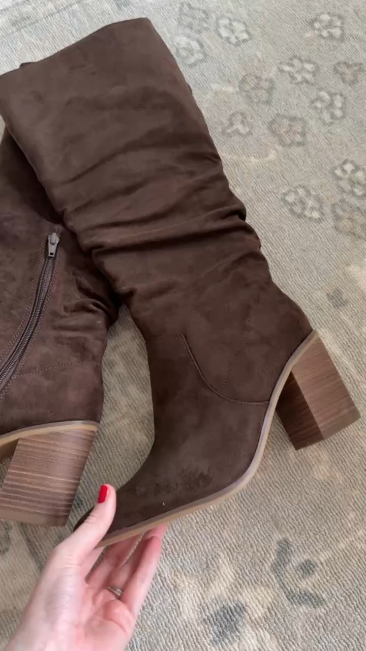 Petite friendly boots from Target! Recommend sizing up 1/2 size. Fall boots // fall shoes // knee high boots // chocolate boots // suede boots 

#LTKShoeCrush #LTKFindsUnder50 #LTKSeasonal