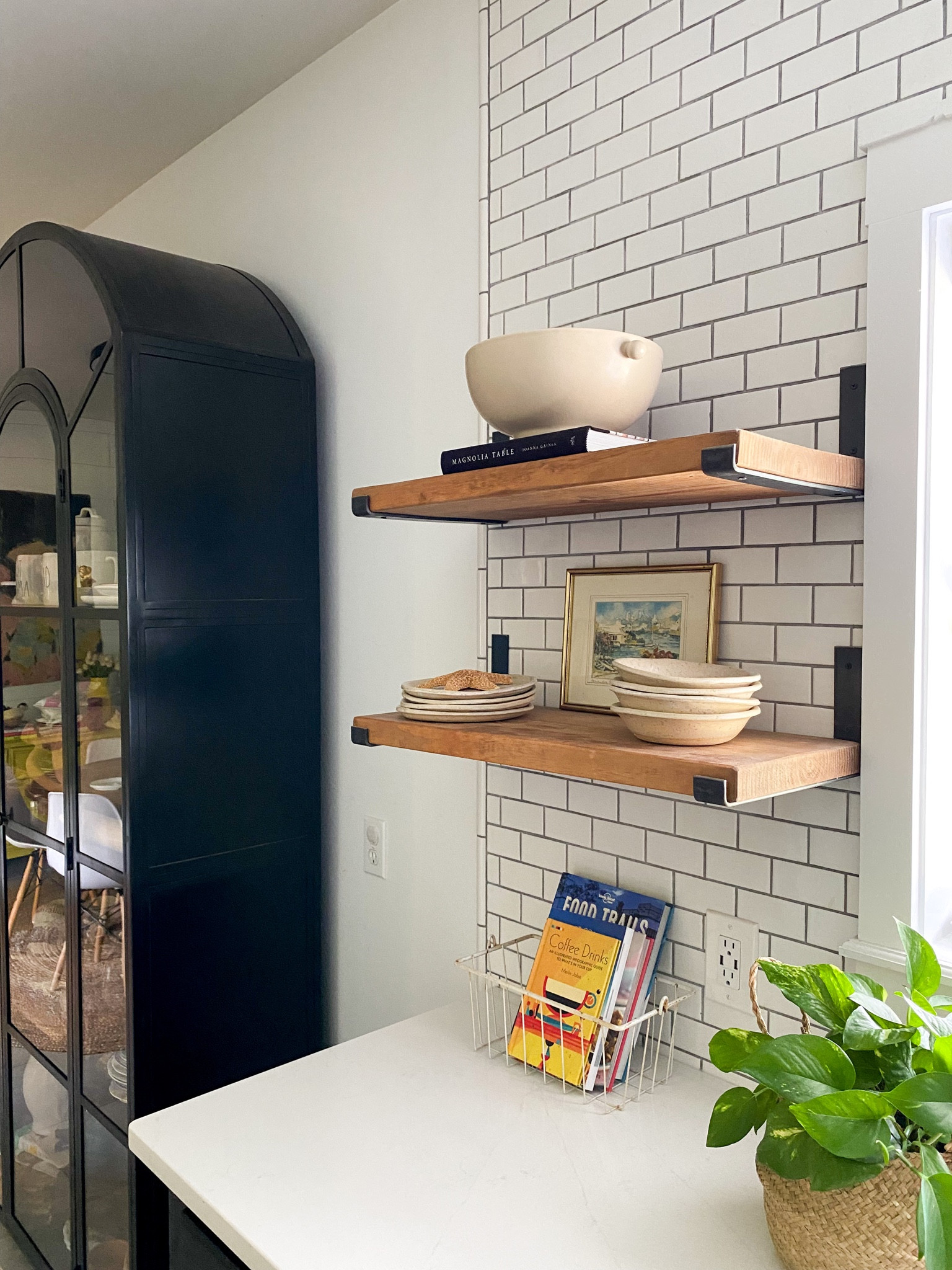 West Elm black arch cabinet, shelf brackets amazon, pine boards Home Depot, pottery serving bowl, organic stoneware pottery, 

#LTKsalealert #LTKunder50 #LTKhome