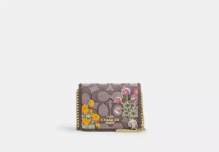 Mini Wallet On A Chain In Signature Jacquard With Floral Embroidery | Coach (US)