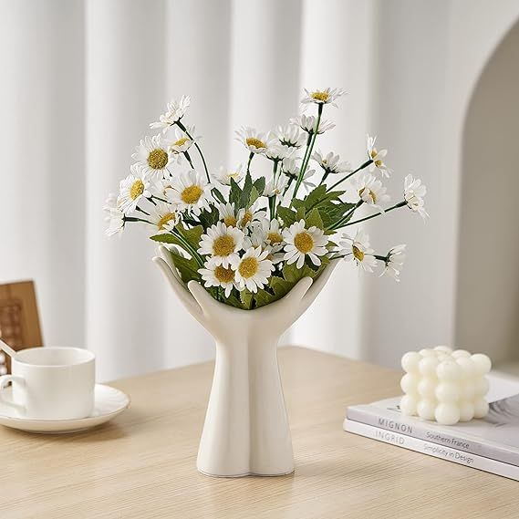 FJS Ceramic Hand Flower Vase, White Vases for Decor, Unique Flower vase Decorative for Table Flor... | Amazon (US)