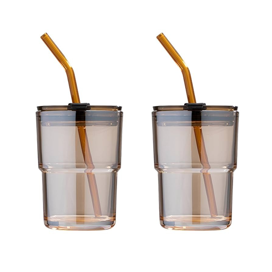 13 oz Tumbler Water Glass, Water Bottle with Straw and Dustproof Lid, Coffee Ice Cup Double Wall ... | Amazon (US)