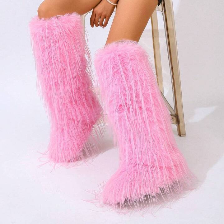 New Fluffy Lining High-Top Winter Boots, Round Toe Faux Fox Fur Snow Boots For Women, Warm And Su... | SHEIN