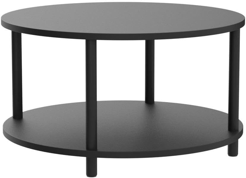Round Coffee Table for Living Room, 31.5’’ 2 Tier Black Wooden Coffee Table with Open Storage... | Amazon (US)