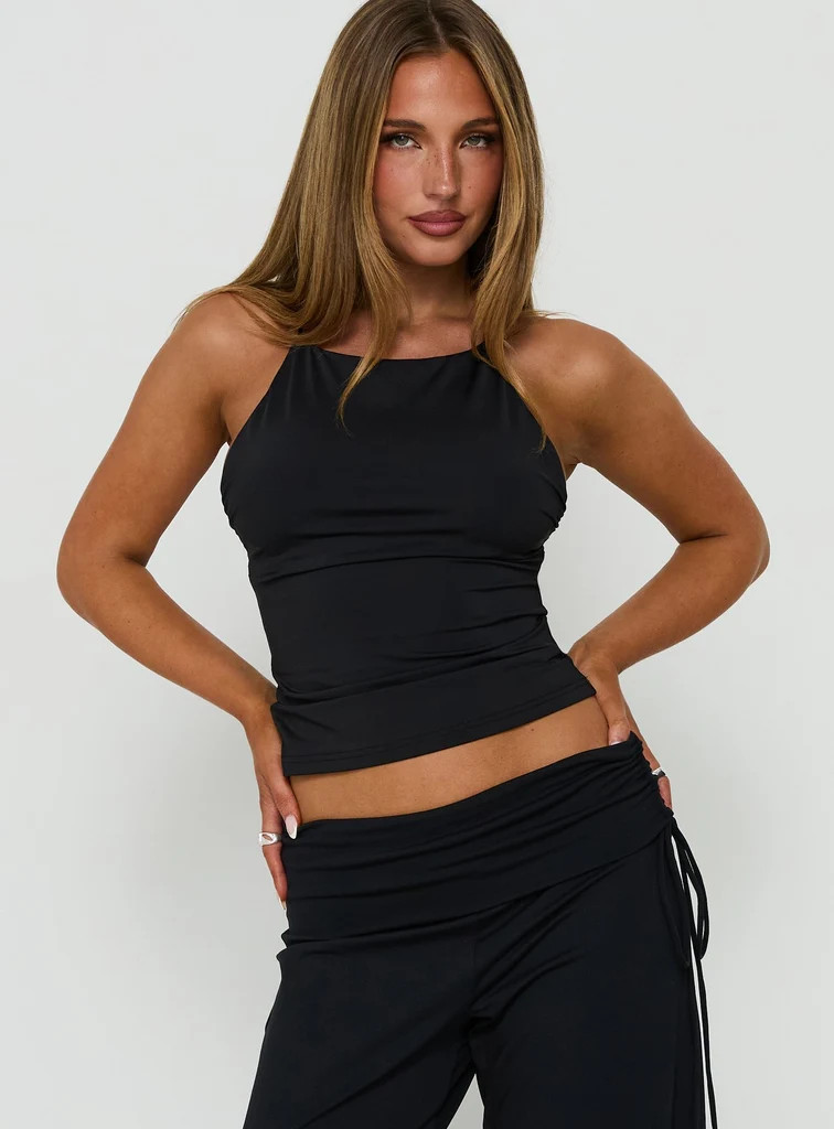 Elmah Cross Back High Neck Top Black | Princess Polly US