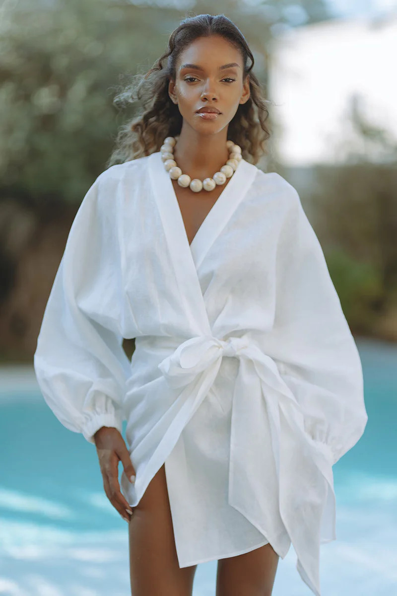 ROMARA LINEN MINI DRESS - ORCHID WHITE | CHIC LE FRIQUE