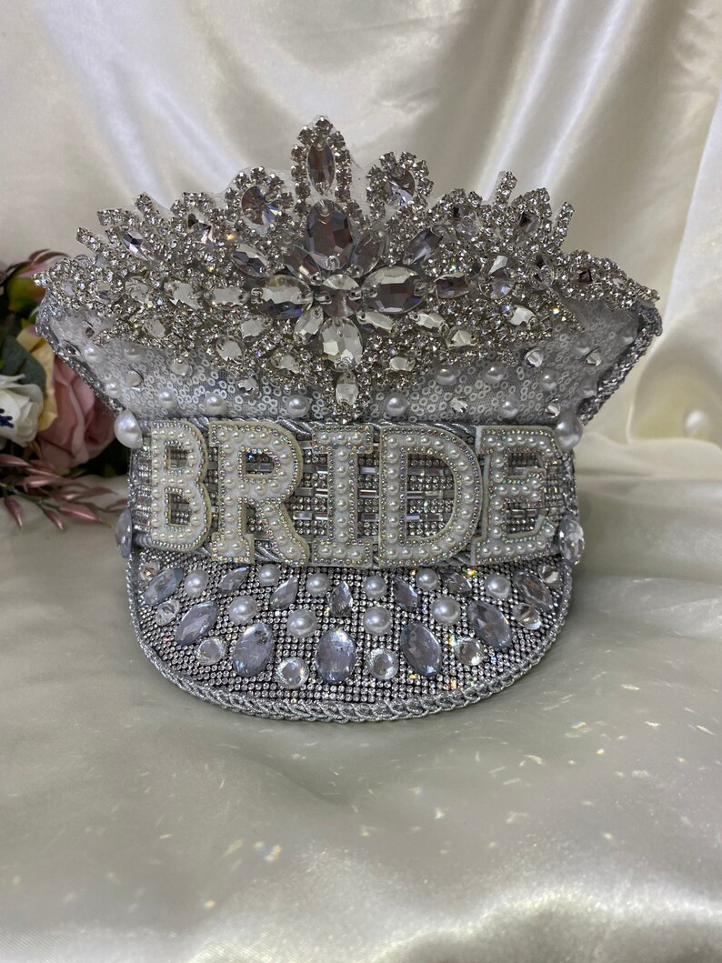 Silver/ Iridescent Bride Hat|Hen Do Hat|Hen Party Hat|Captain Hat|Military hat|Burning Man Hat|Fe... | Etsy (US)