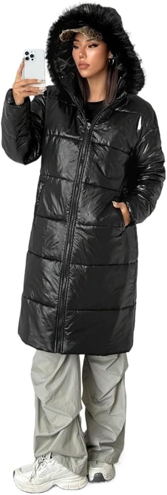 snow jackets for women Winter Hooded Mid-Length Padded Coat | Amazon (US)