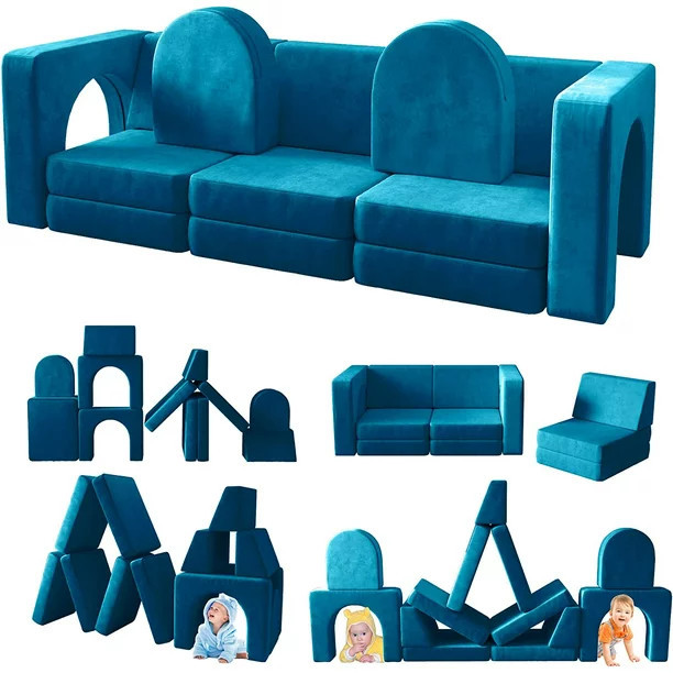 Kids Couch 12PCS, Linor Modular Toddler Couch for Playroom, Dutch Velvet Multifunctional Kid Couc... | Walmart (US)