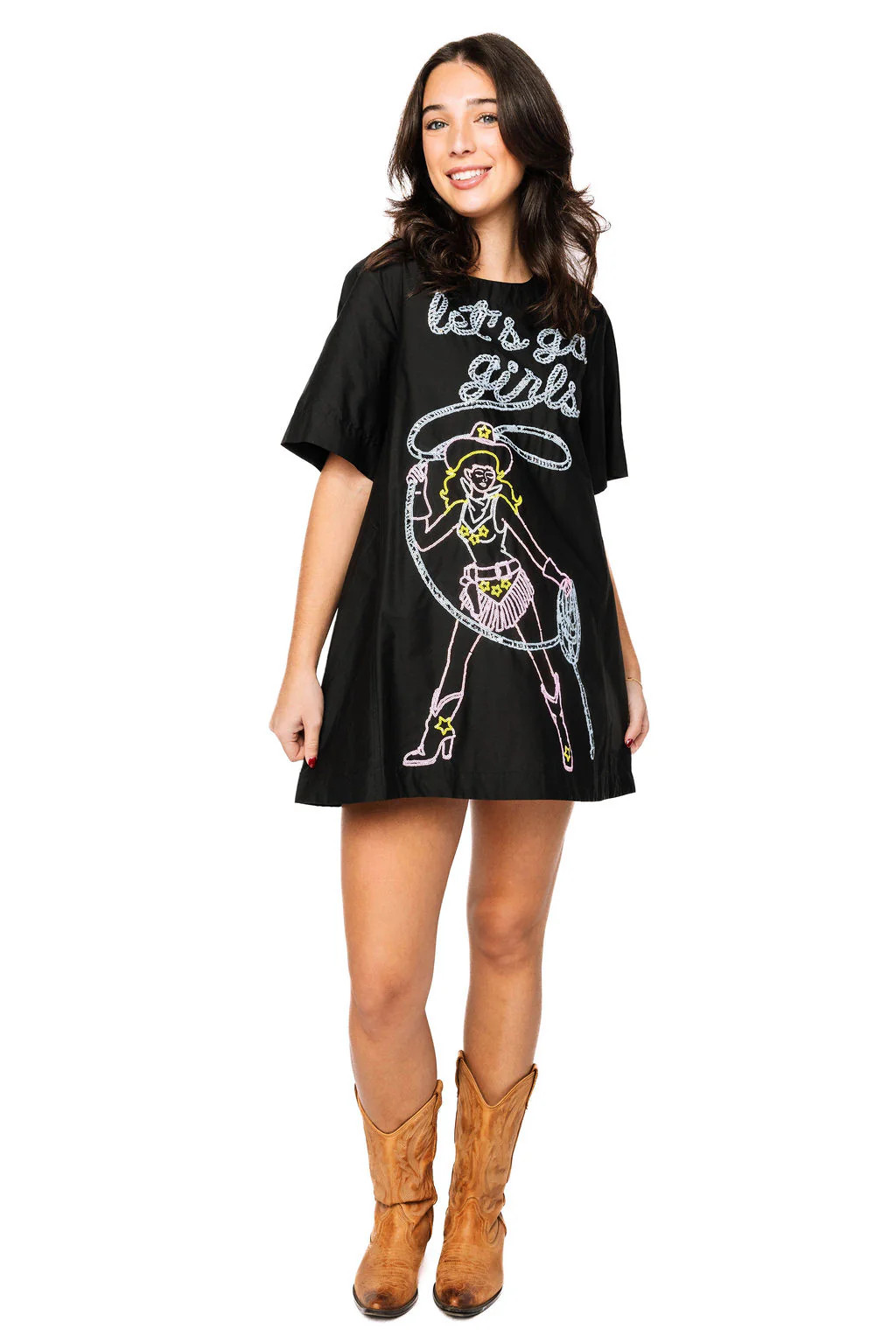 Black 'Let's Go Girls' Lassoing Cowgirl Cotton Dress | Queen of Sparkles