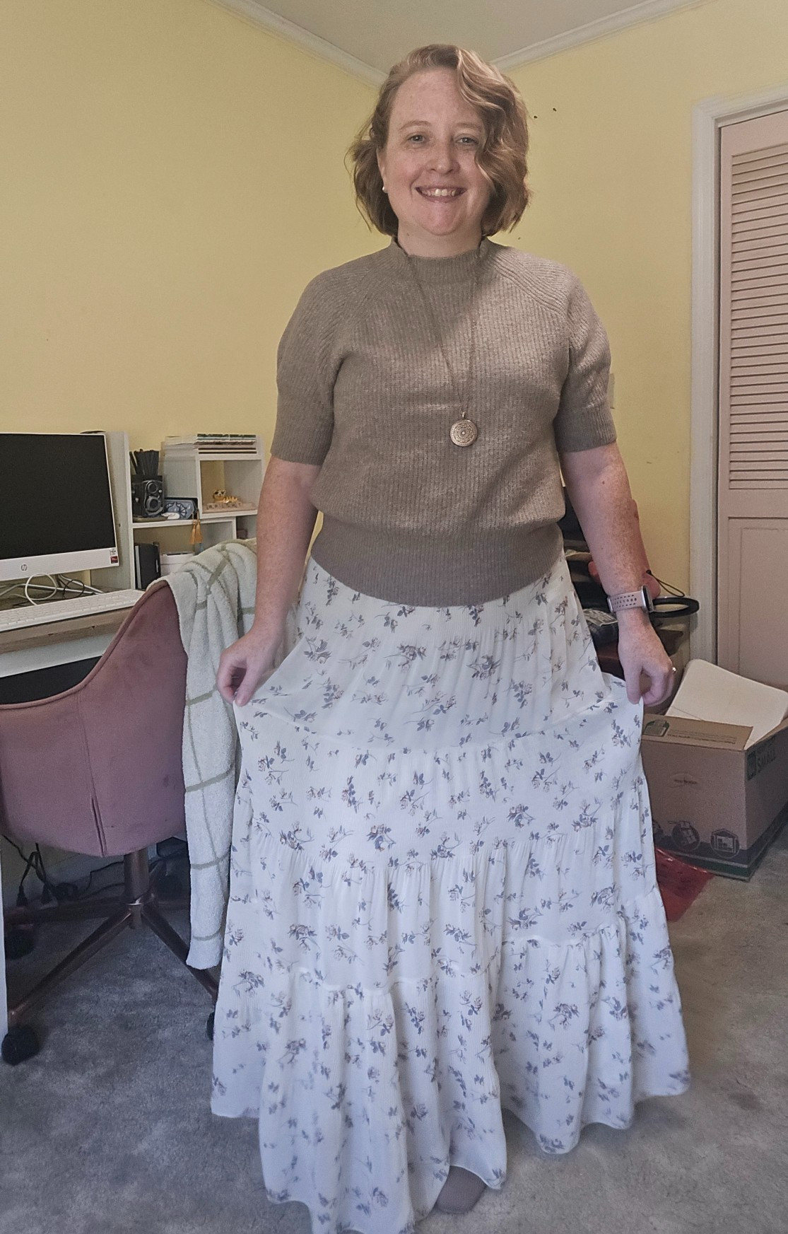 I love a short-sleeve sweater for our non-existent fall. 

 #LTKootd #LTKPetite #LTKWorkwear