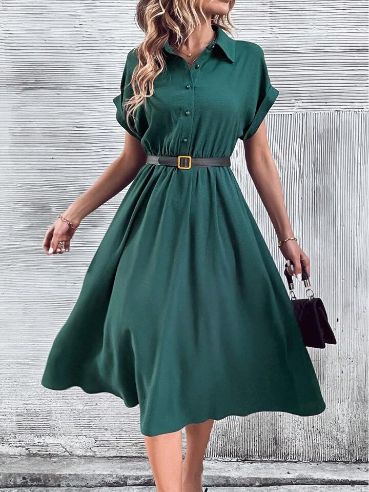 SHEIN Clasi Batwing Sleeve Shirt Dress Without Belt Maxi Women Outfit | SHEIN