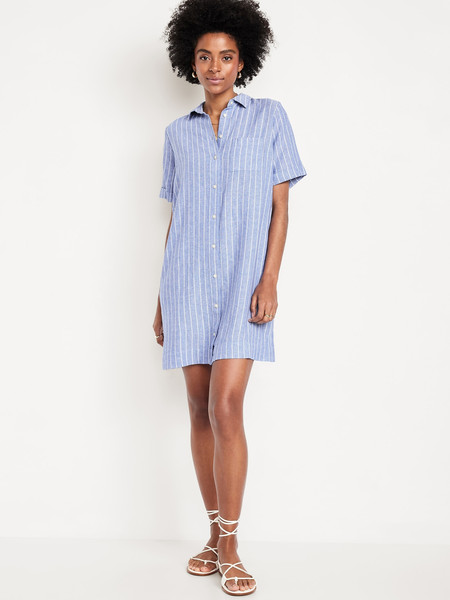 Linen-Blend Mini Shirt Dress | Old Navy (US)