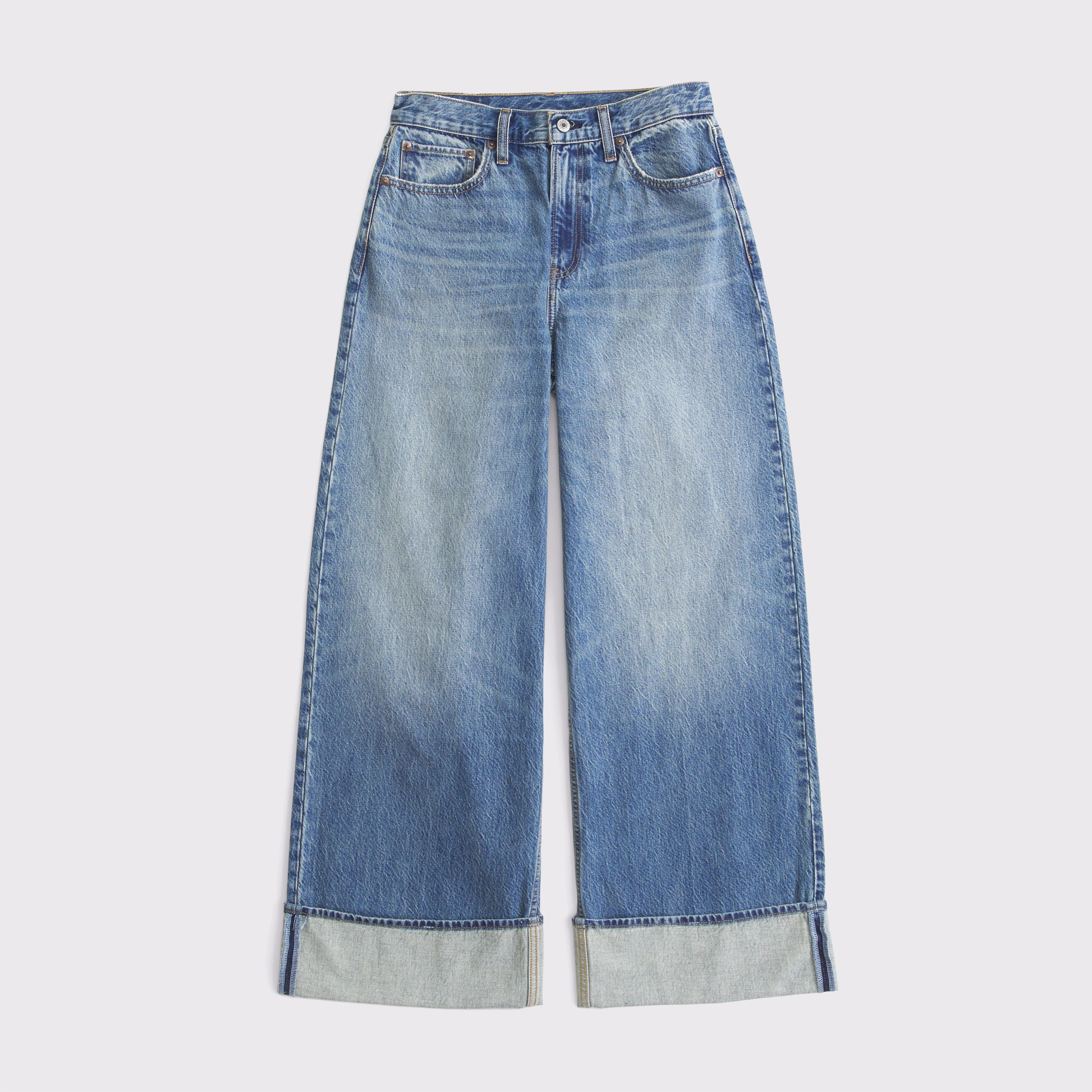 High Rise Wide Leg Cuffed Hem Jean | Abercrombie & Fitch (US)