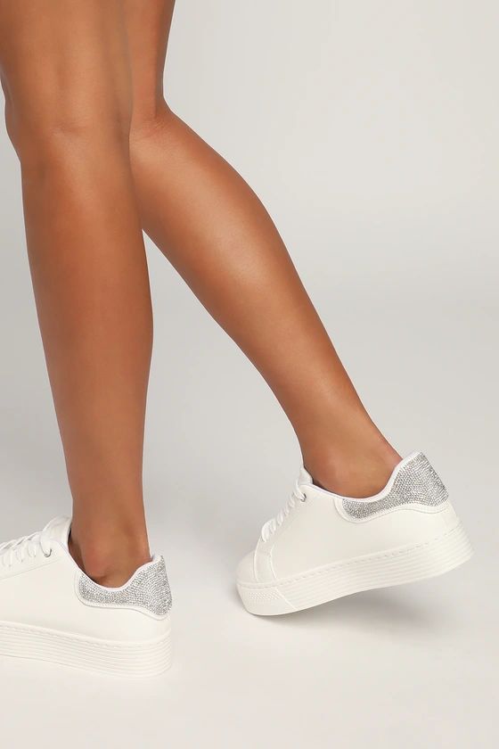 Sheela White Rhinestone Platform Sneakers | Lulus (US)