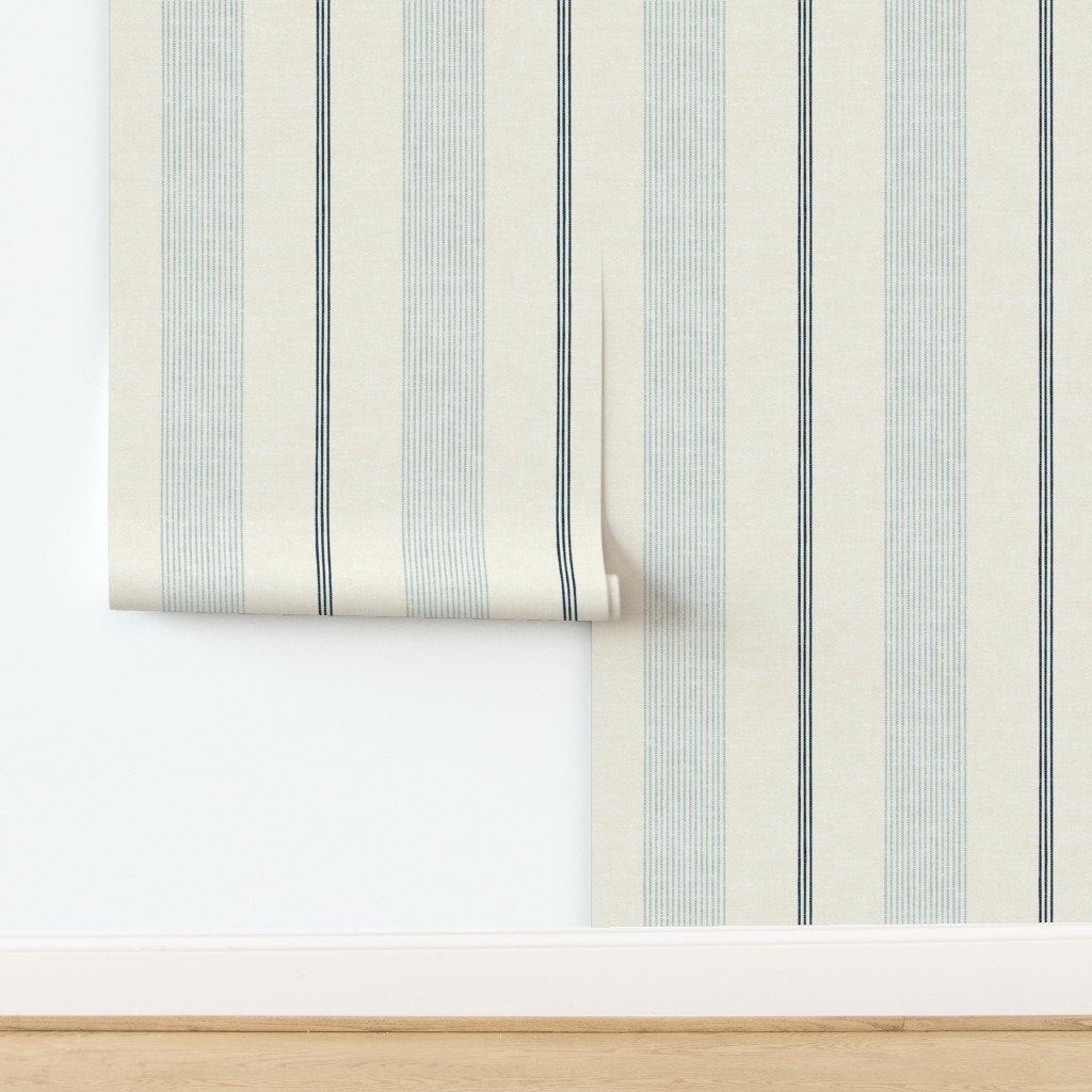 (large scale) Ivy Stripes - Vertical Coastal Blue on Cream - LAD22 Wallpaper | Spoonflower | Spoonflower