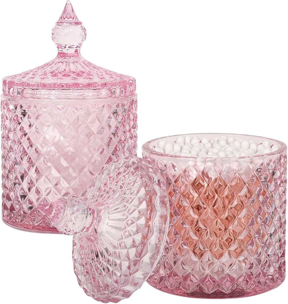 Amazon.com: rejomiik 2 Pack Qtip Holder Thick Glass Apothecary Jars with Lid for Bathroom Decor, ... | Amazon (US)