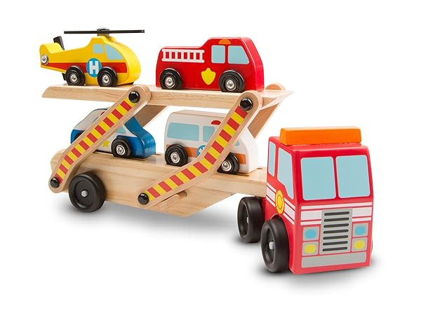 Melissa & Doug Wooden Emergency Vehicle Carrier Truck With 1 Truck and 4 Rescue Vehicles | Amazon (US)