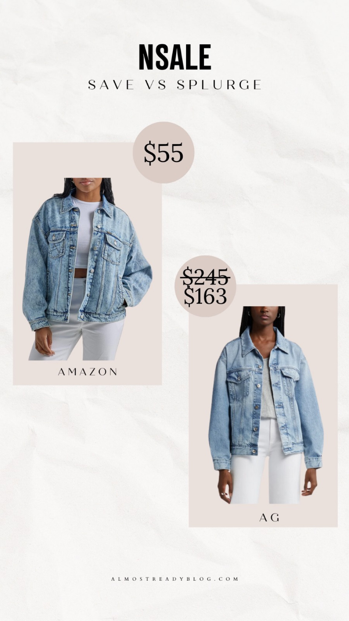 Amazon look for less, sabe vs splurge, jean jacket, denim jacket 

#LTKSaleAlert #LTKFindsUnder100 #LTKxNSale