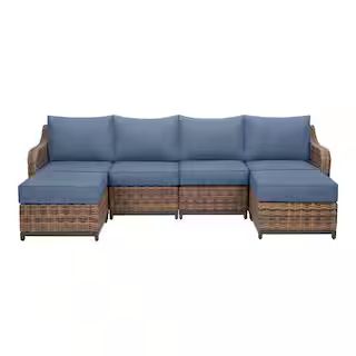 Home Decorators Collection Spruce Creek 6 Piece Aluminum Wicker Outdoor Sectional Set with Cushio... | The Home Depot