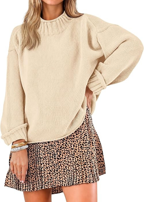 Saodimallsu Womens Oversized Sweaters Mock Neck Chunky Knit Pullover Tops | Amazon (US)
