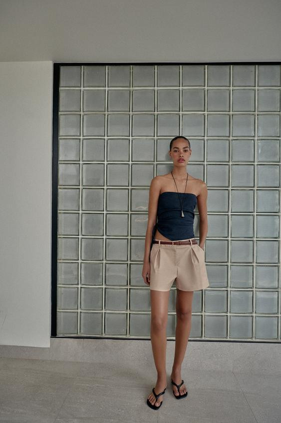 DRAPED LINEN BLEND TOP | Zara UK