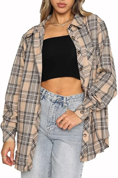 Lacozy Womens Buffalo Plaid Flannel Shirt Long Sleeve Collar Button Down Blouses Tops | Amazon (US)