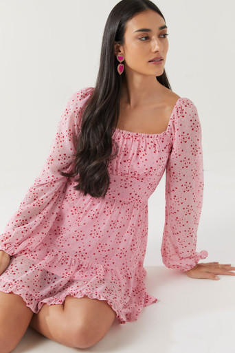 Jodie Heart Print Waisted Mini Dress | Francesca's