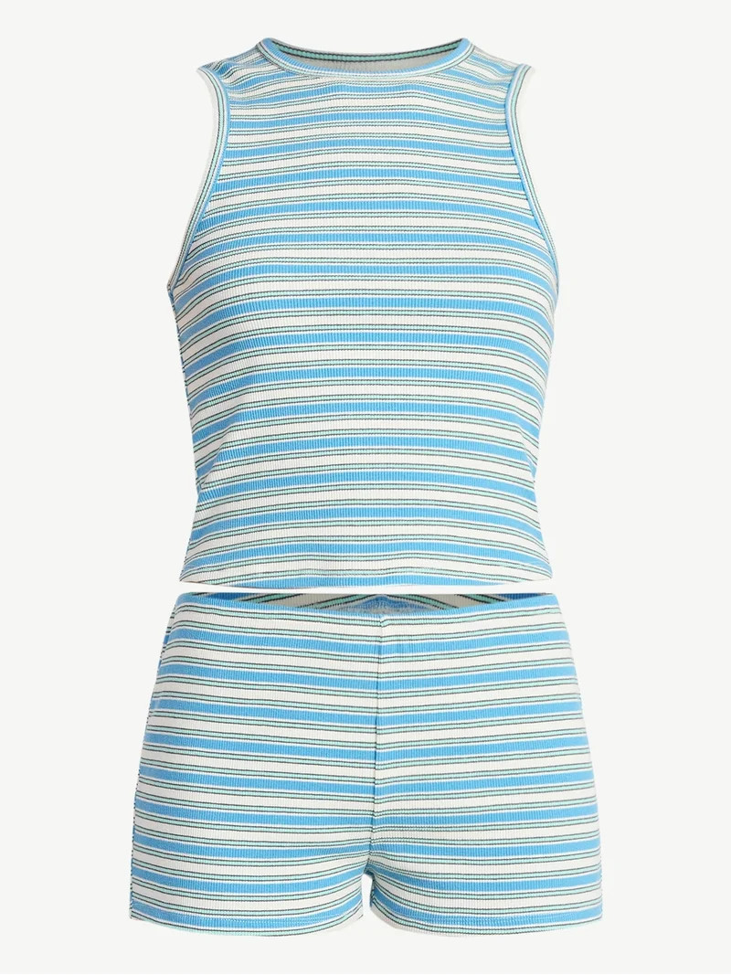No Boundaries Striped Tank and Shorts Set, 2-Piece, Women's XXS-XXL | Walmart (US)