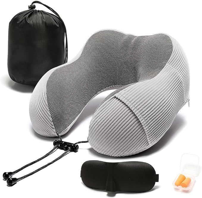 Travel Pillow, Memory Foam Neck Pillow with 360-Degree Head Support Comfortable Airplane Pillow w... | Amazon (US)