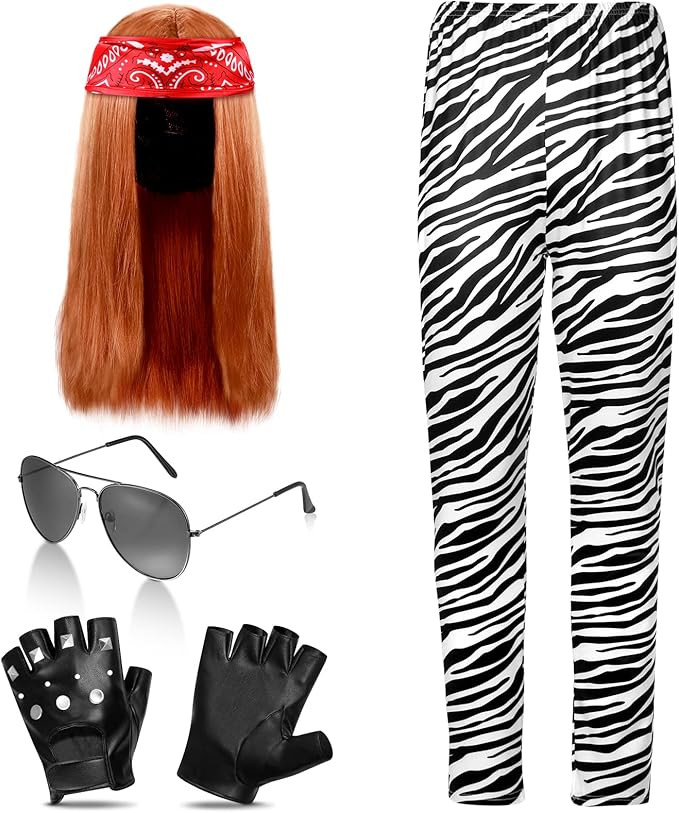 5 PCS Men's 80s Disco Rocker Costume Set Pants Brown Long Wigs Punk Gloves Sunglasses for Cosplay... | Amazon (US)