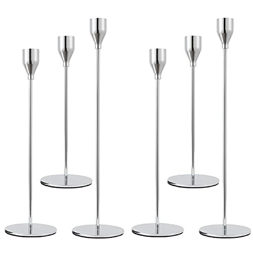 Anndason Set of 6 Silver Candlestick Holders Silver Candle Holder Taper Candle Holders Candle Holders Decorative Candlestick Holder for Home Decor, Wedding, Dinning, Party, Anniversary (Silver) | Amazon (US)