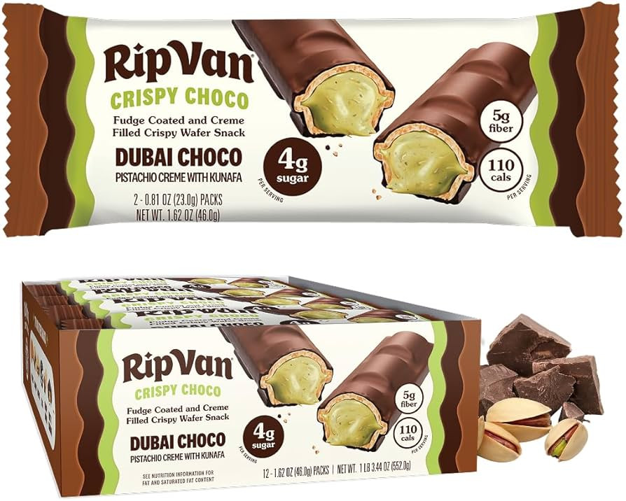 Rip Van Dubai Chocolate Bar Crispy Choco – Healthy Snack with Creamy Pistachio & Toasted Kunafa... | Amazon (US)