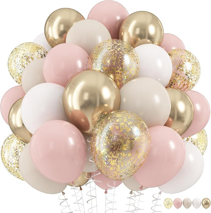 Dusty Pink and Gold Balloons Set, 60Pcs 12 Inch Retro Blush Pink White Sand Beige Metallic Gold L... | Amazon (US)