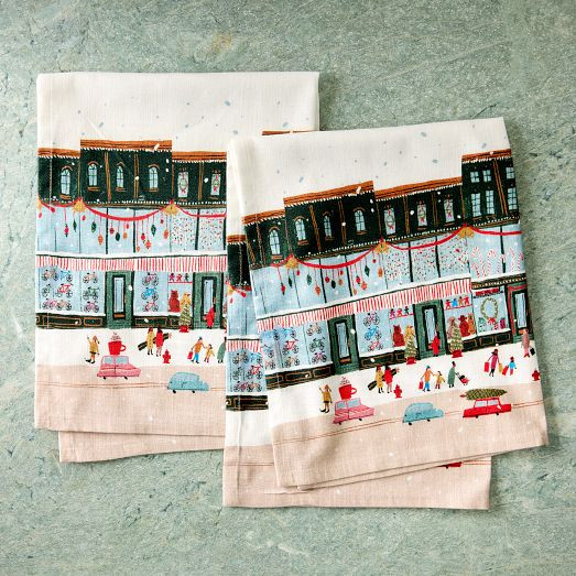 Nicole Cicak Holiday Shoppers Tea Towels (Set of 2) | West Elm (US)