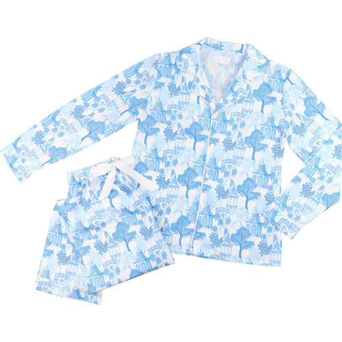 Ladies Blue Pagoda Knit Pajamas | Cecil and Lou