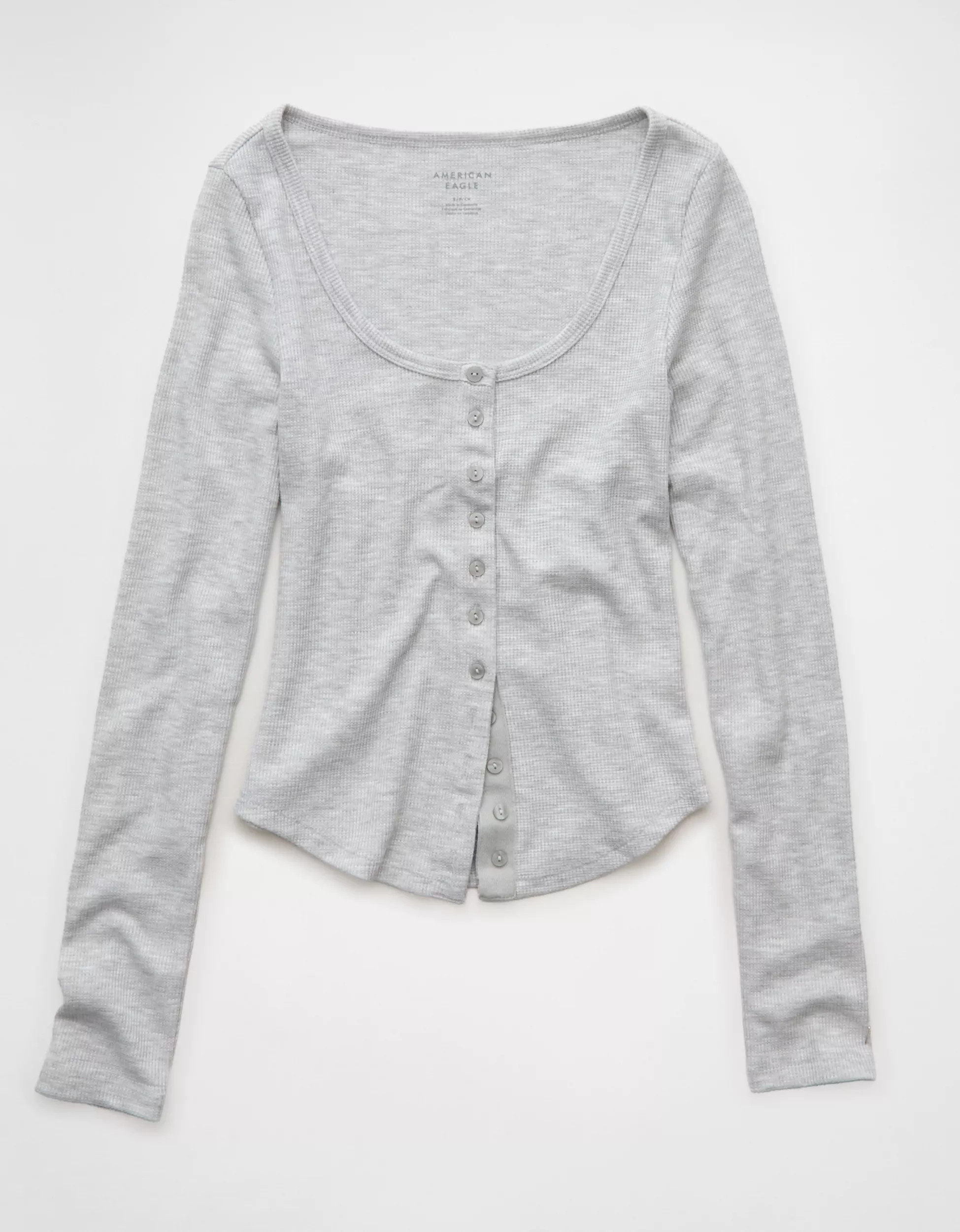 AE Waffle Long Sleeve Button-Up Tee | American Eagle Outfitters (US & CA)