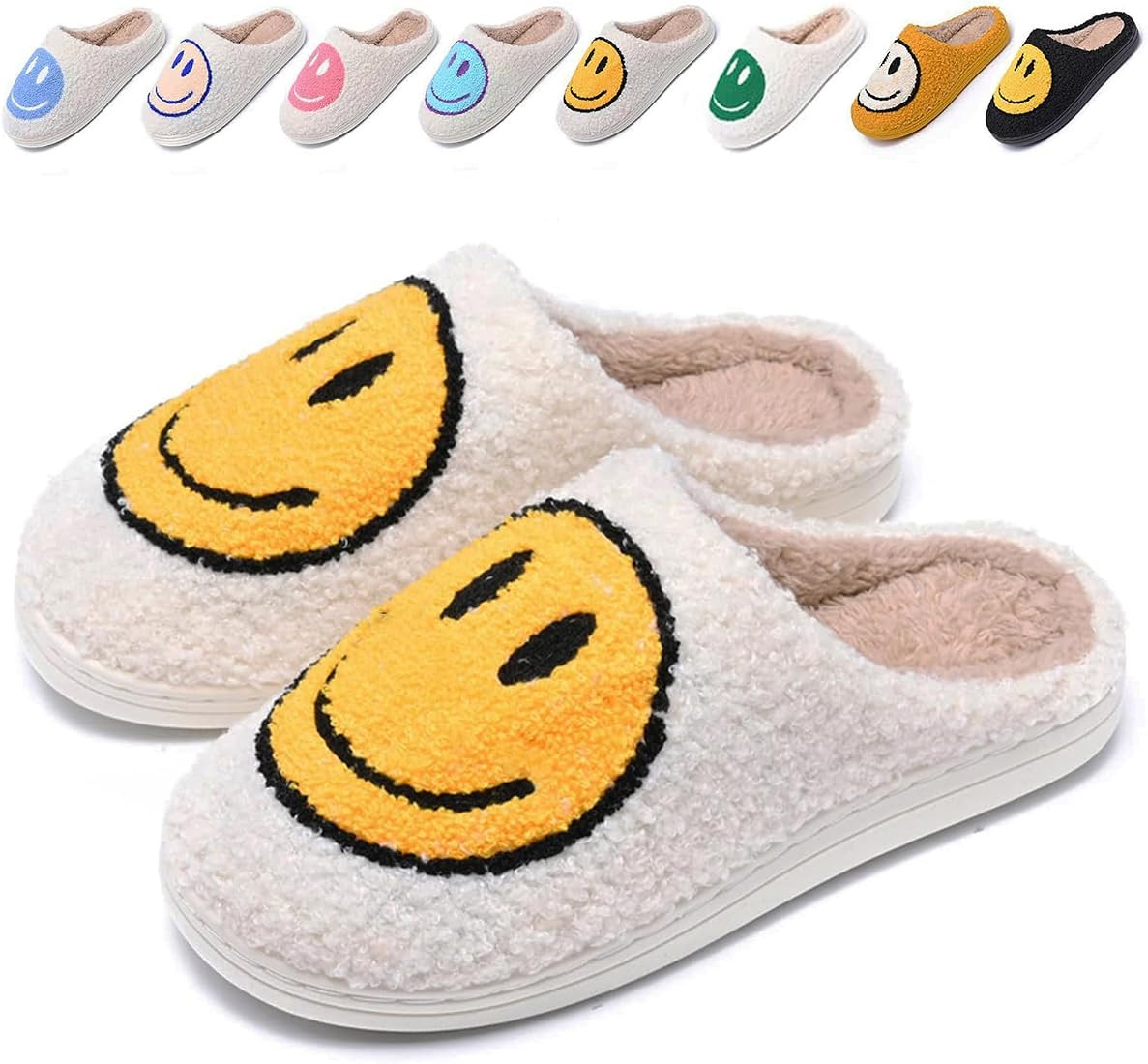 AWONS Retro Smile Slippers for Women Men, Happy Face Slippers Comfy Warm Plush Preppy Slippers Soft  | Amazon (CA)