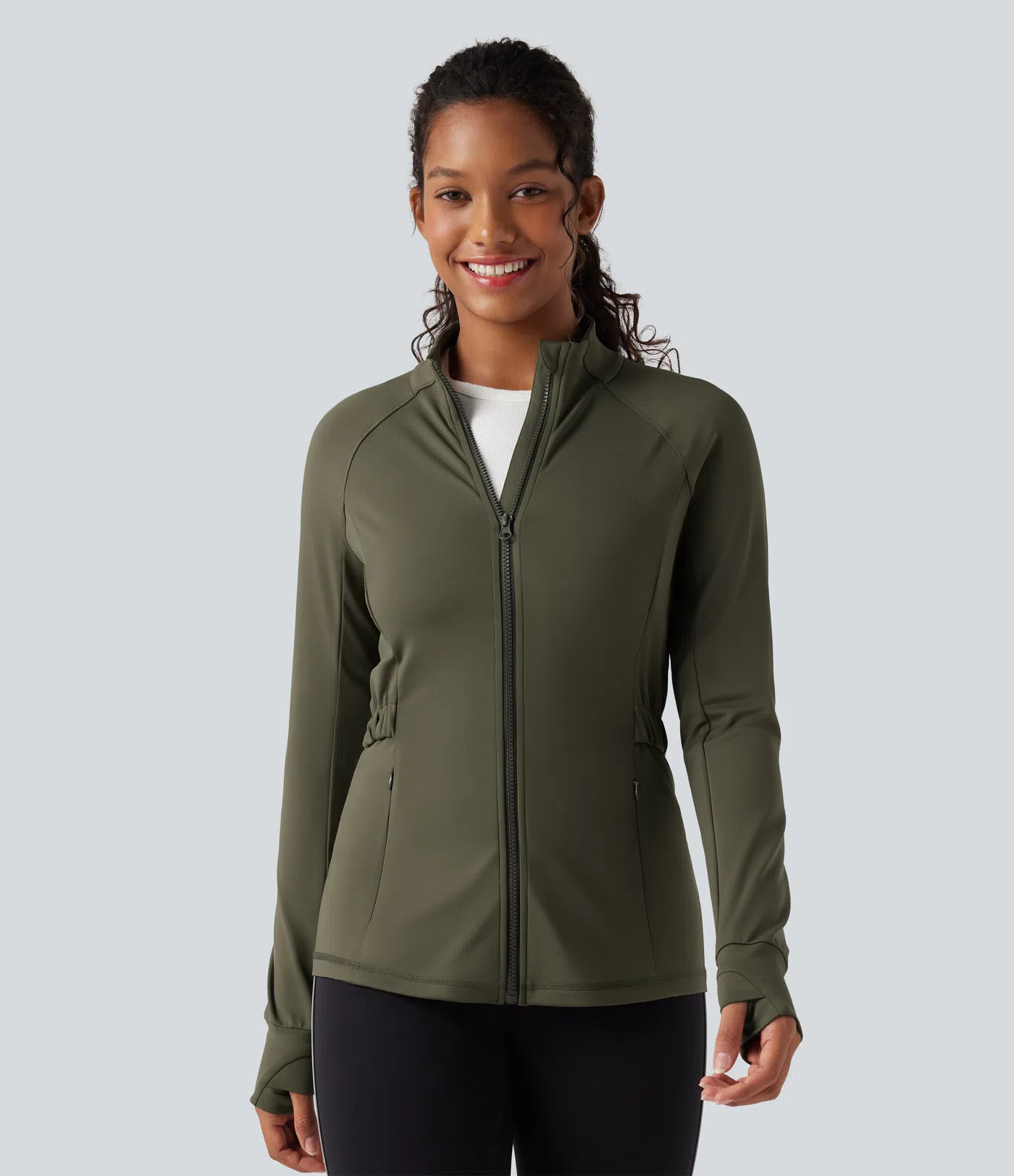 Women’s Water Repellent Stand Collar Long Sleeve Thumb Holes Fleece Hiking Jacket with Pockets ... | HALARA